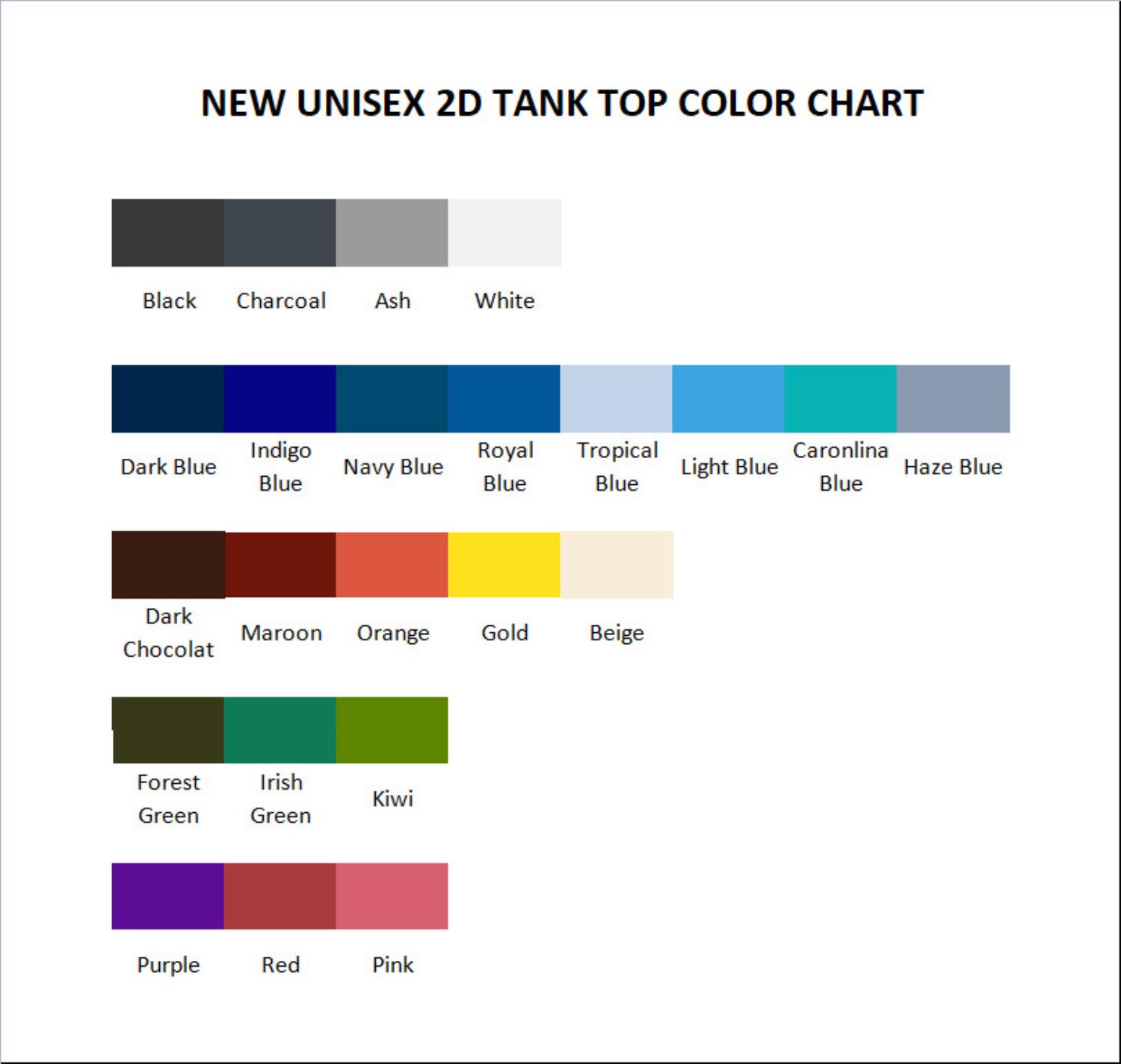 tank top color chart - Toradora Store