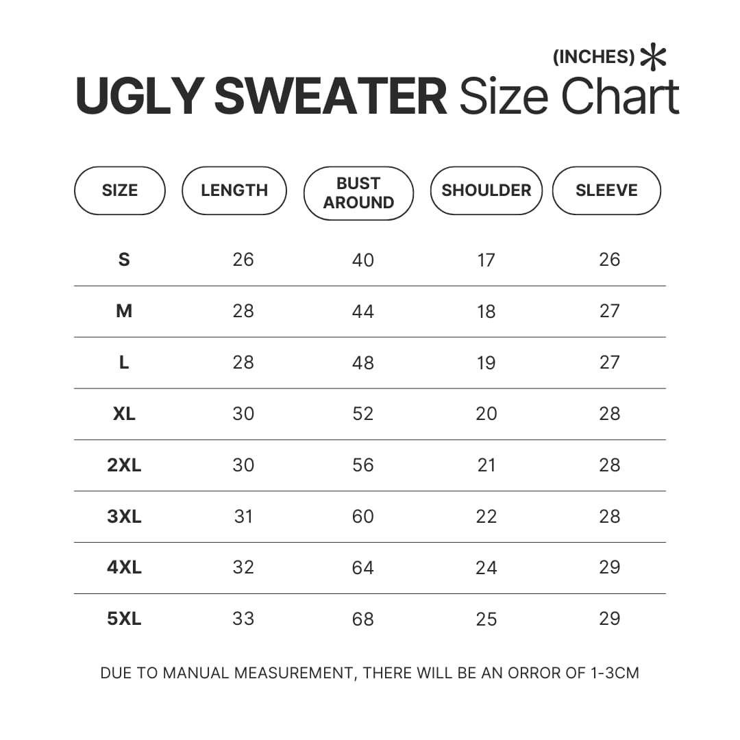 Ugly Sweater Size Chart - Toradora Store